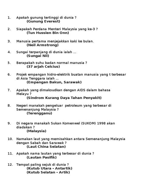 Contoh Soalan Soalan Kuiz Pengetahuan Am Dan Jawapan Image