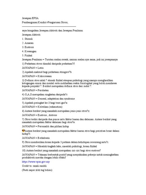 Jawapan Epsa Personaliti Dan Pekerjaan Image